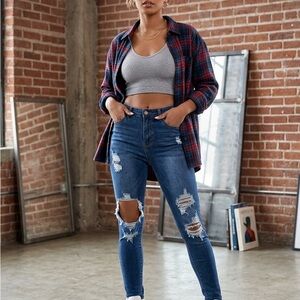 Fashion Nova Women's Blue Distressed High-Rise Skinny Jeans